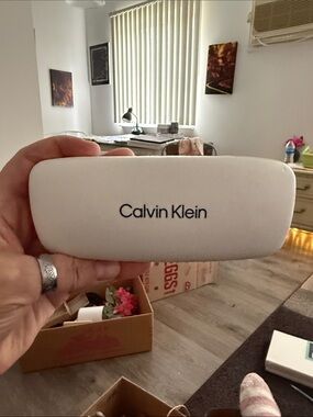 Calvin Klein Cream Eyewear Case with Logo